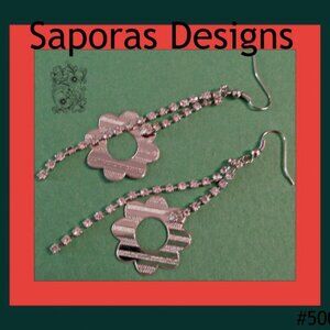 Silver Tone Flower Design Dangle Earrings With Clear Crystals